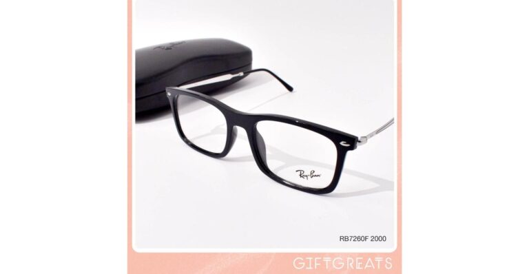 กรอบแว่นสายตา Ray-Ban RB7260F สีดำ มองเห็นหน้าแว่น สะพานจมูก บานพับ และขาแว่น
