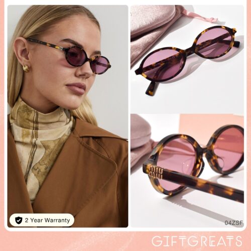 แว่นกันแดด Miu Miu รุ่น MU04ZSF สี Honey Havana เลนส์ชมพูปรอท ร้านแว่นตา GIFTGREATS