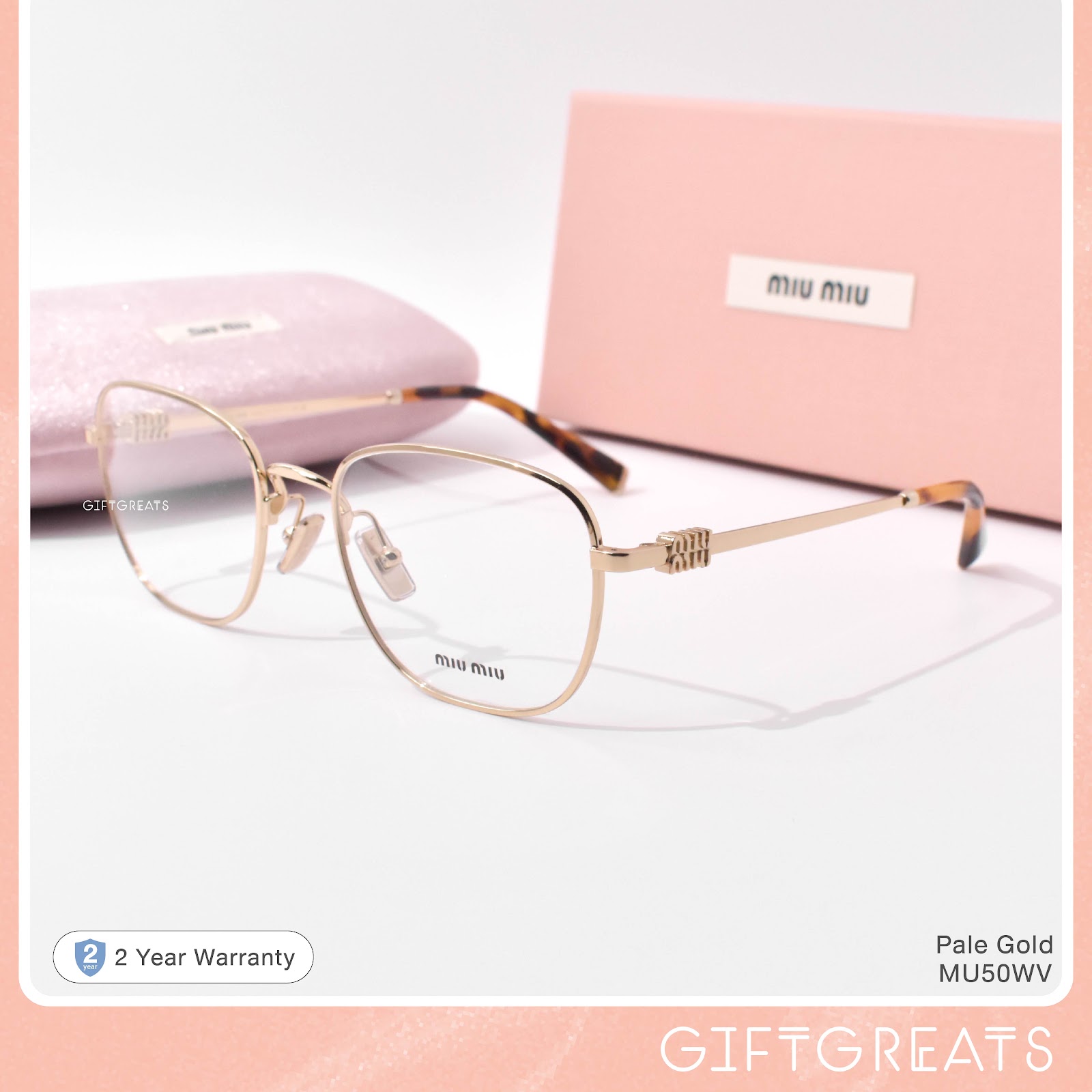 แว่นสายตา Miu Miu รุ่น MU50WV สี Pale Gold ร้านแว่นตา GIFTGREATS