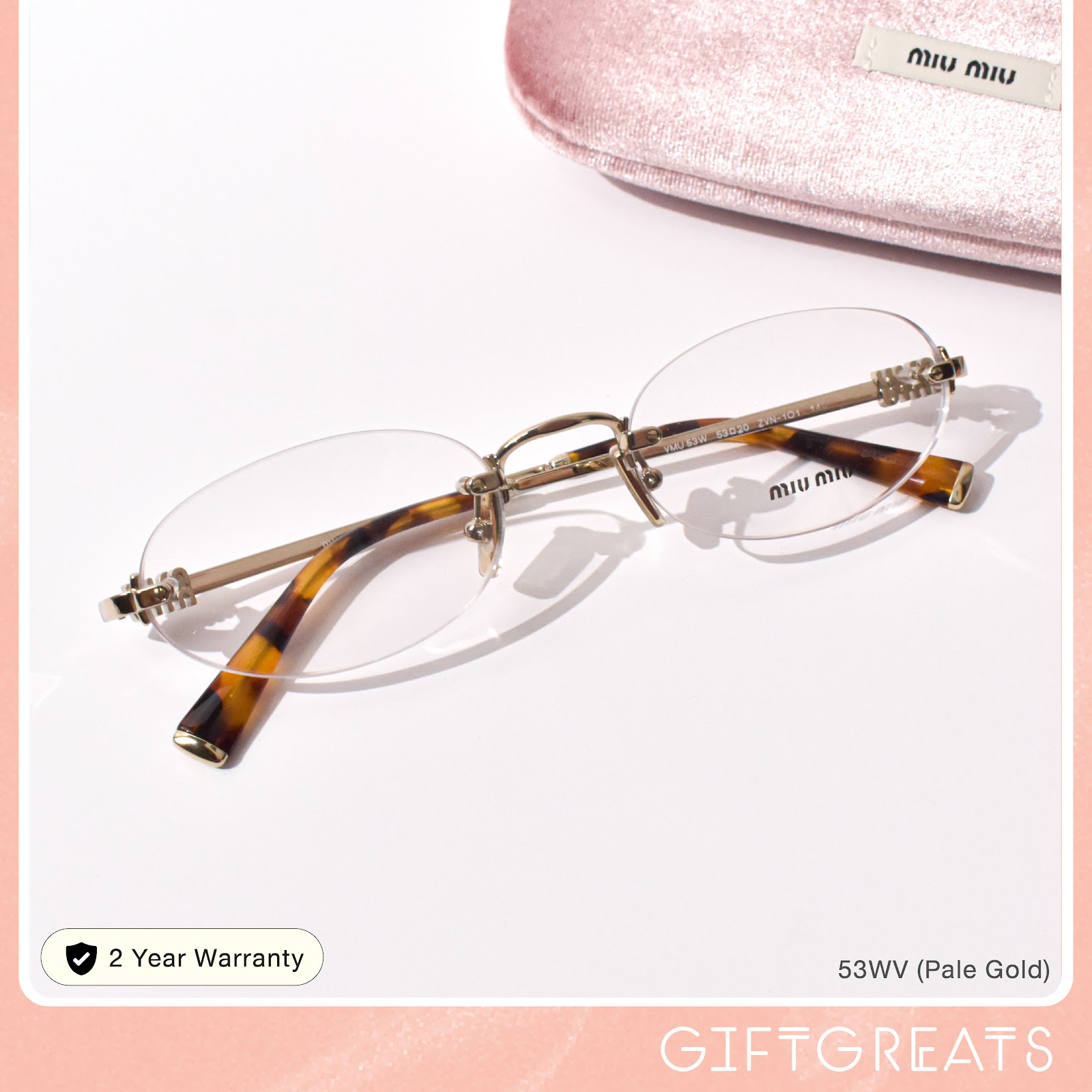 แว่นสายตา Miu Miu รุ่น MU53WV สี Pale Gold ร้านแว่นตา GIFTGREATS