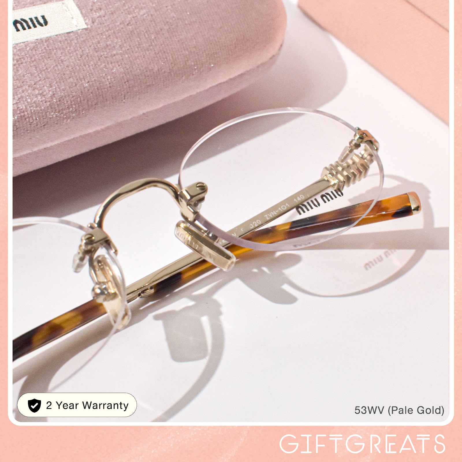 แว่นสายตา Miu Miu รุ่น MU53WV สี Pale Gold ร้านแว่นตา GIFTGREATS