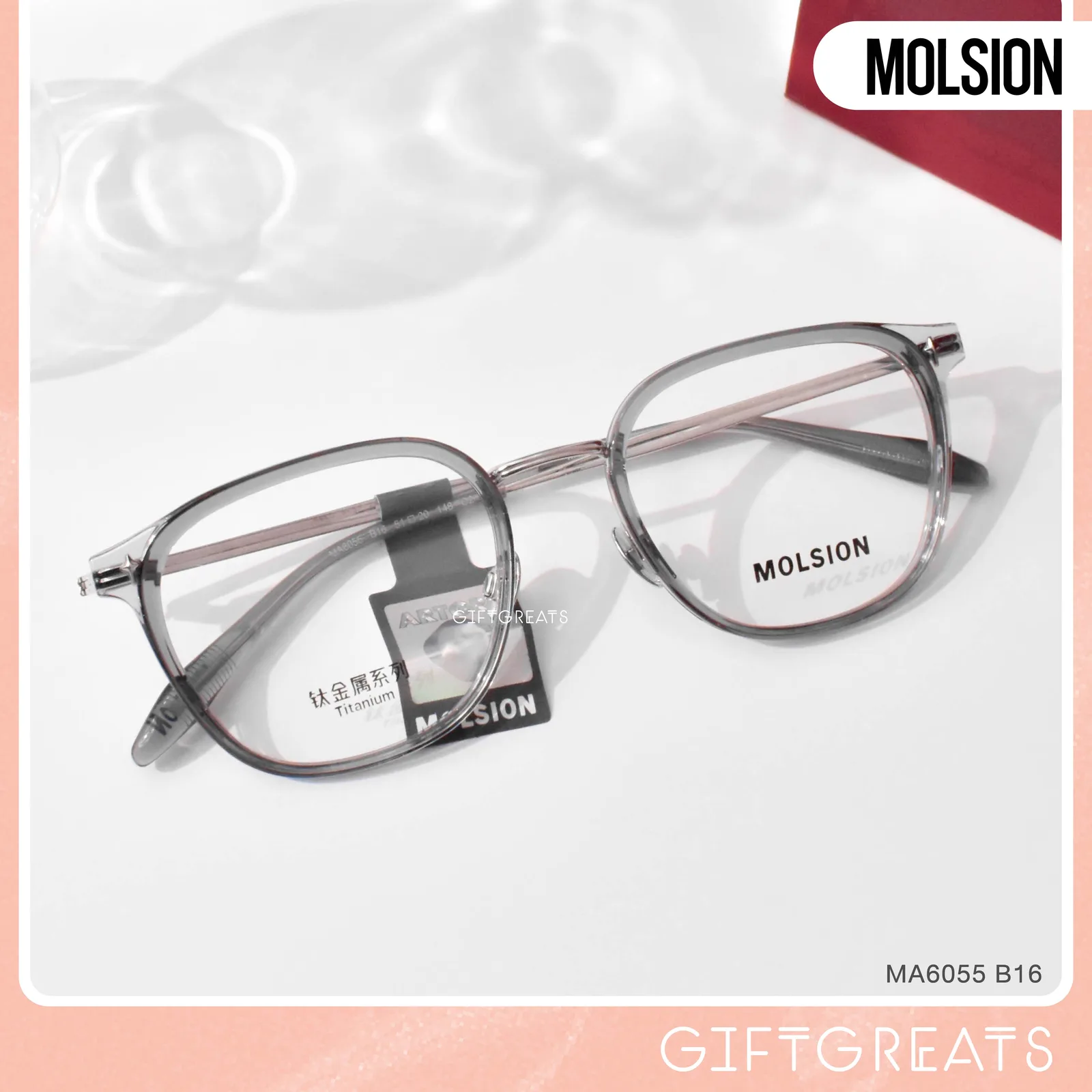 แว่นสายตา MOLSION MA6055 สี Transparent Grey (B16) แบบพับขา