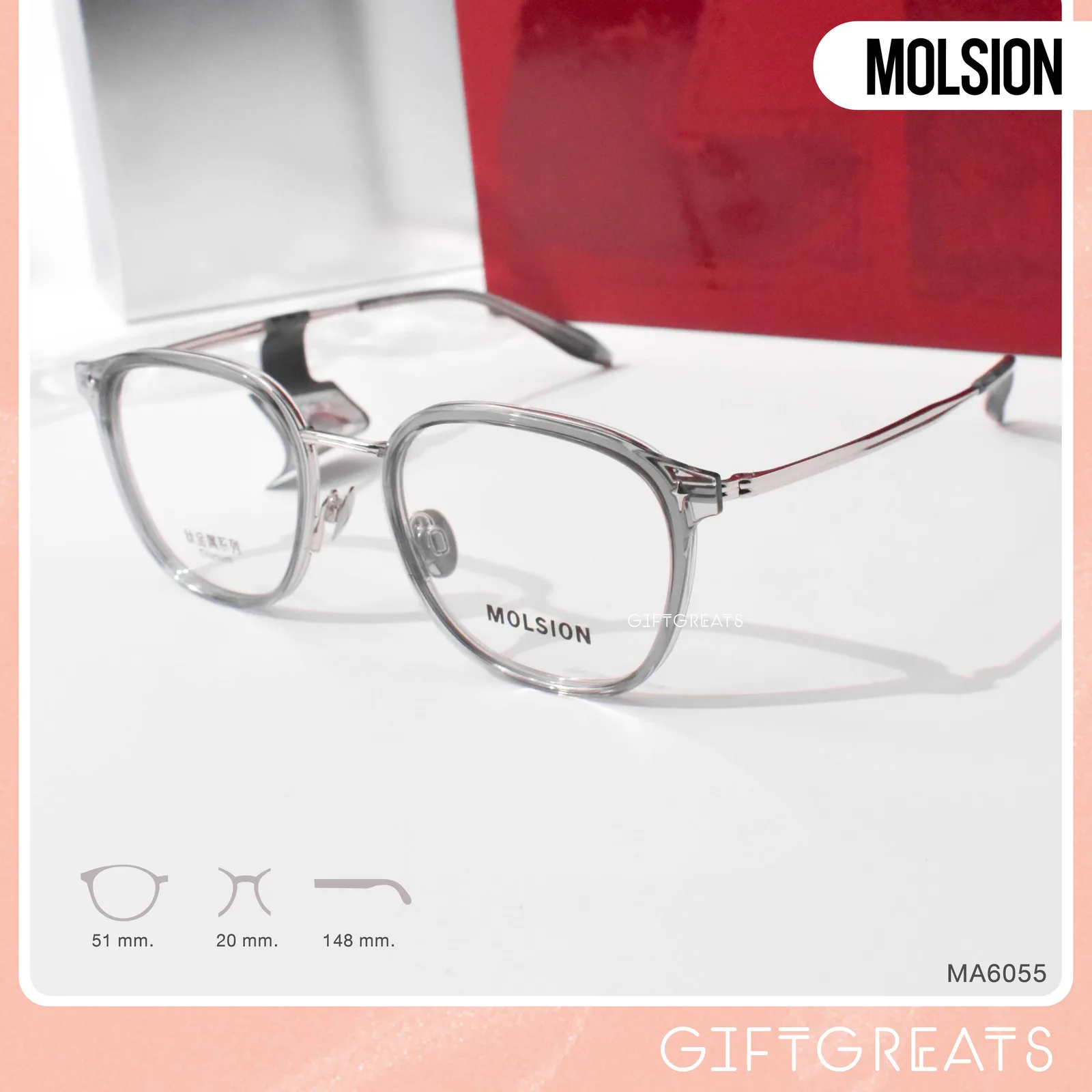 แว่นสายตา MOLSION MA6055 สี Transparent Grey (B16) มุมเฉียง