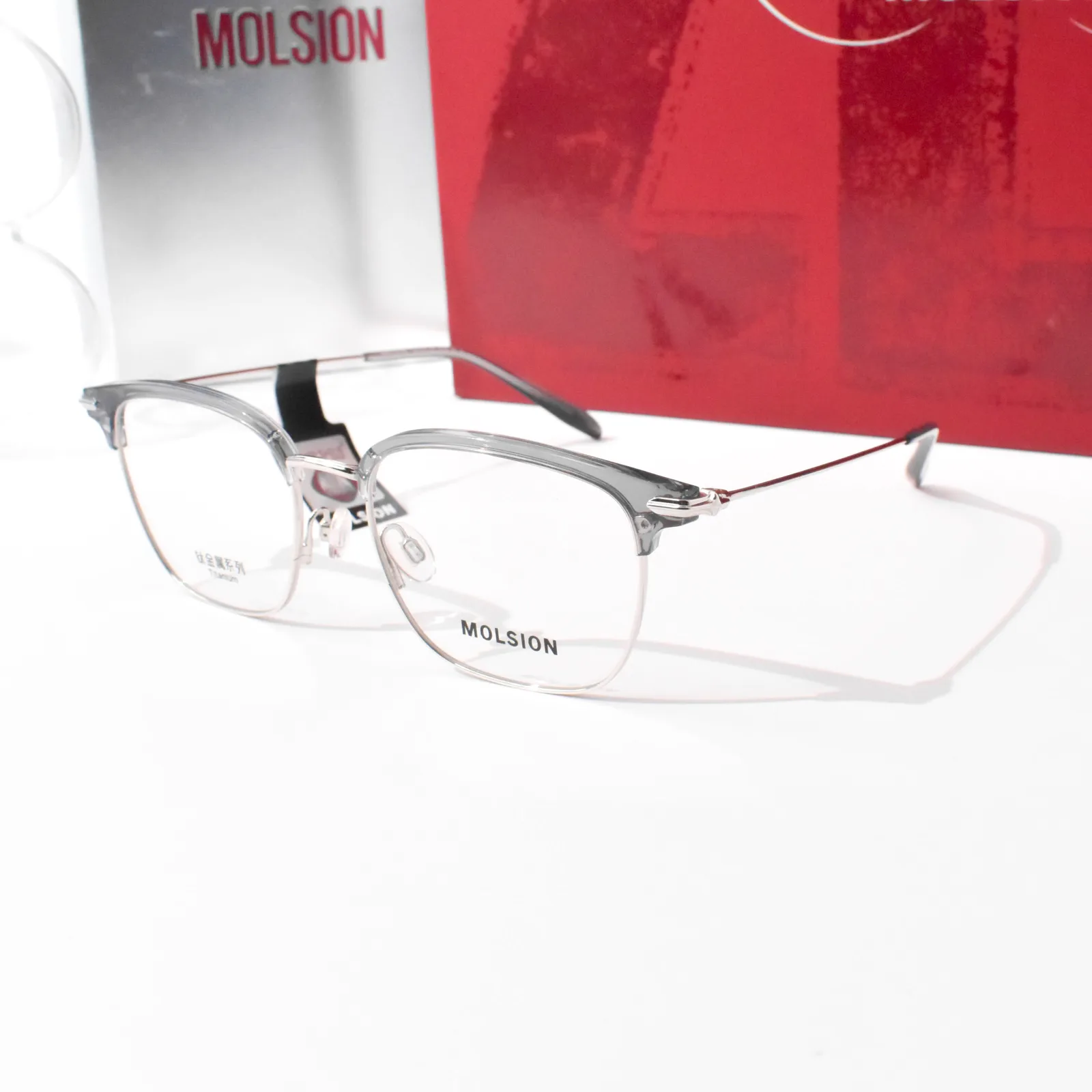 แว่นสายตา MOLSION MA6086 สี Moonlight Silver/Transparent Grey (B16) มุมเฉียง