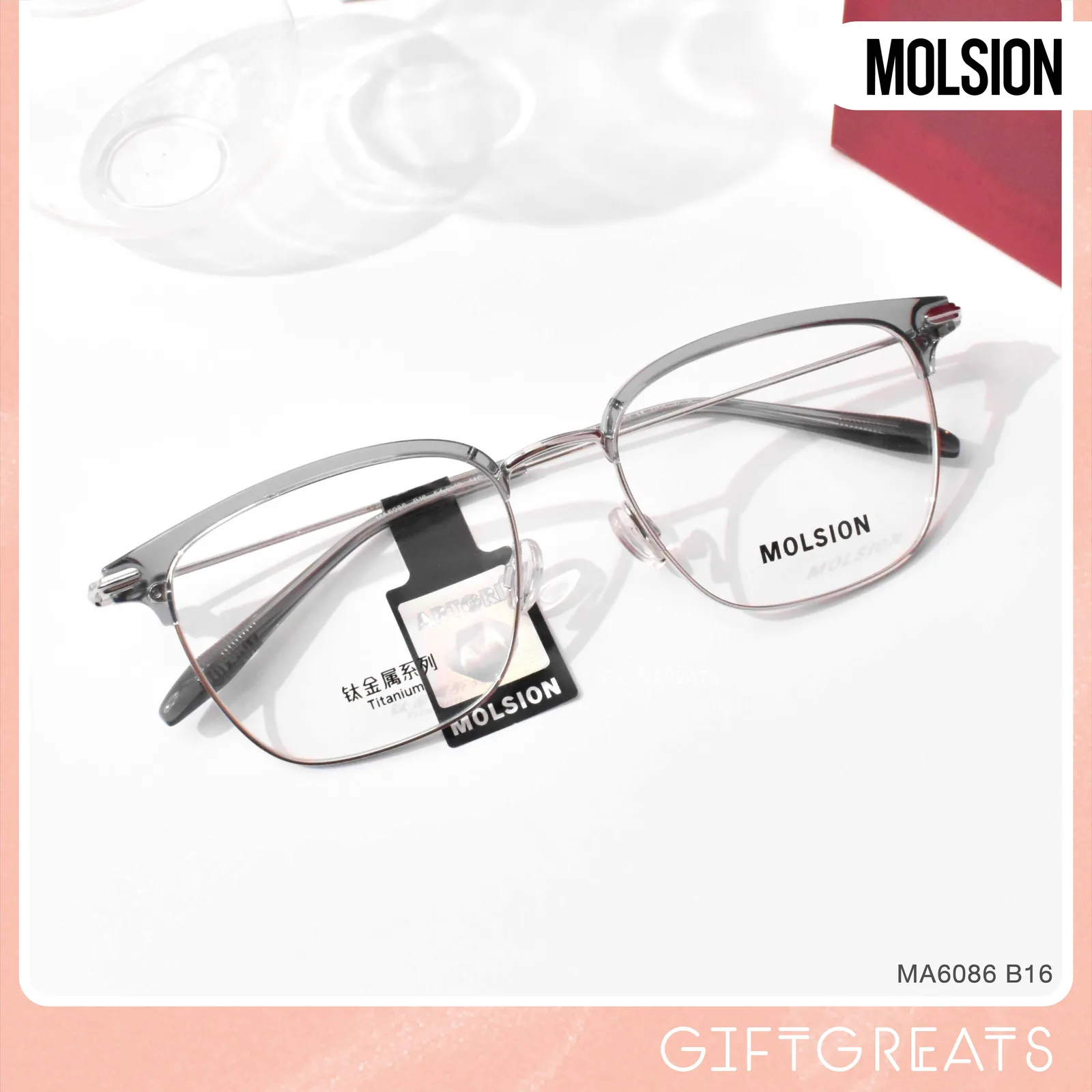 แว่นสายตา MOLSION MA6086 สี Moonlight Silver/Transparent Grey (B16) มุมเฉียง