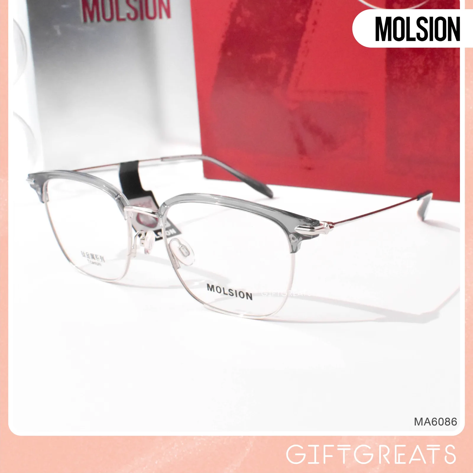 แว่นสายตา MOLSION MA6086 สี Moonlight Silver/Transparent Grey (B16) มุมเฉียง