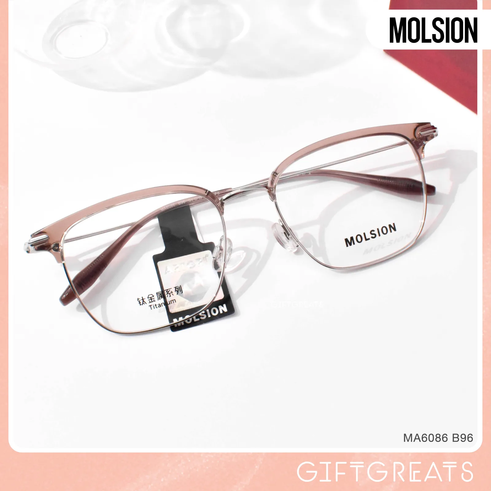 แว่นสายตา MOLSION MA6086 สี Moonlight Silver/Transparent Tawny Brown (B96) มุมเฉียง