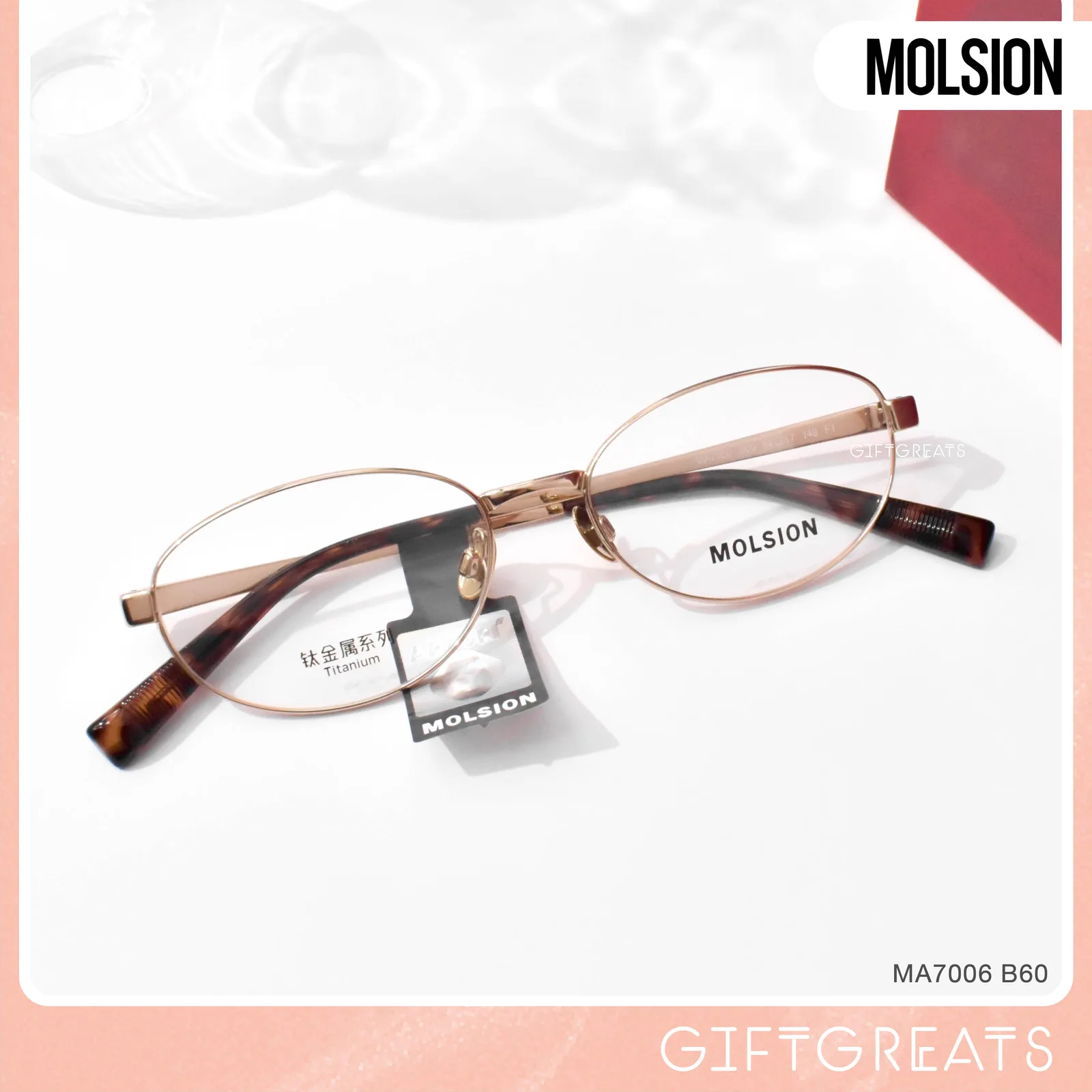 แว่นสายตา MOLSION MA7006 สี Light Gold (B60) มุมเฉียง