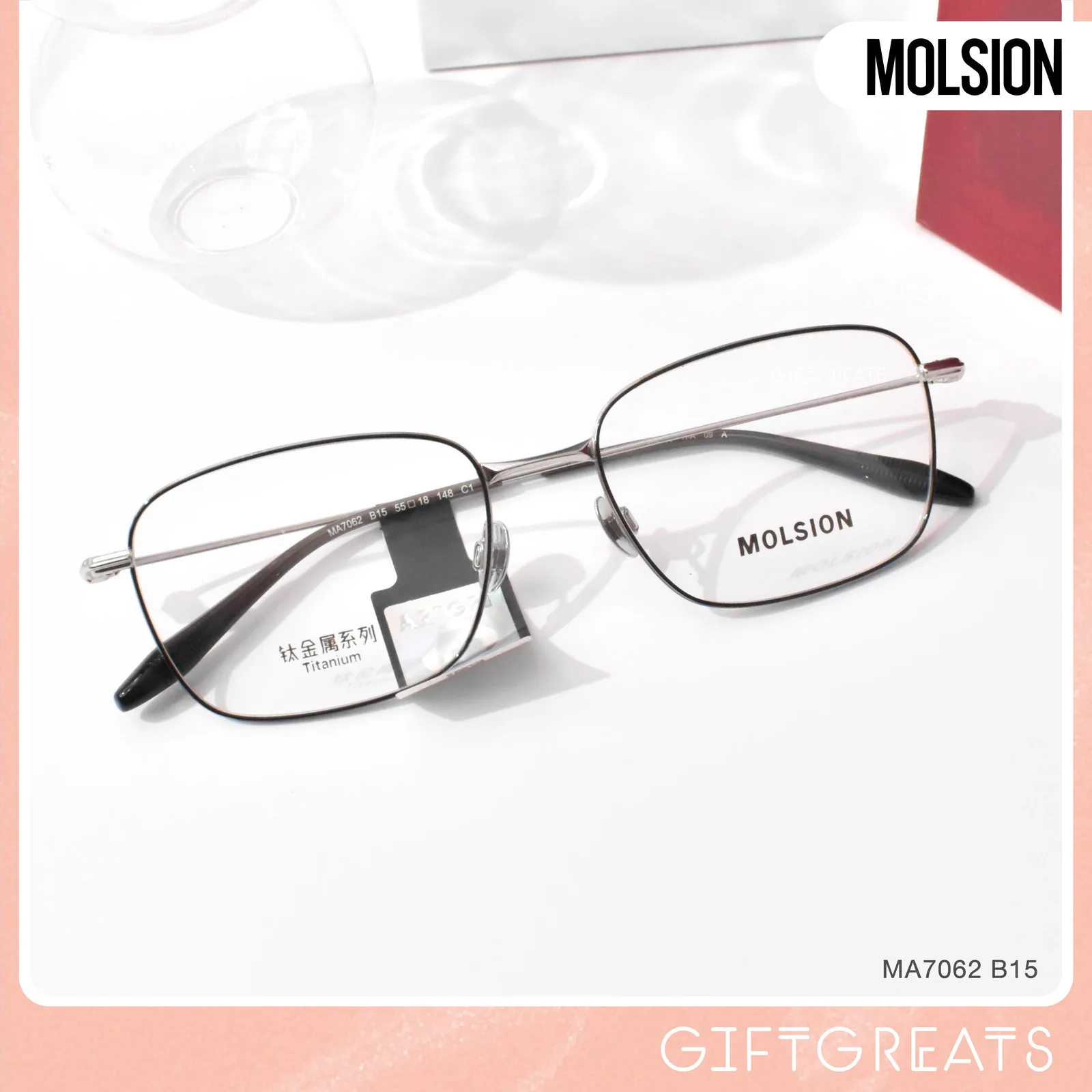 แว่นสายตา MOLSION MA7062 สี Moonlight Silver/Shiny Black (B15) มุมเฉียง
