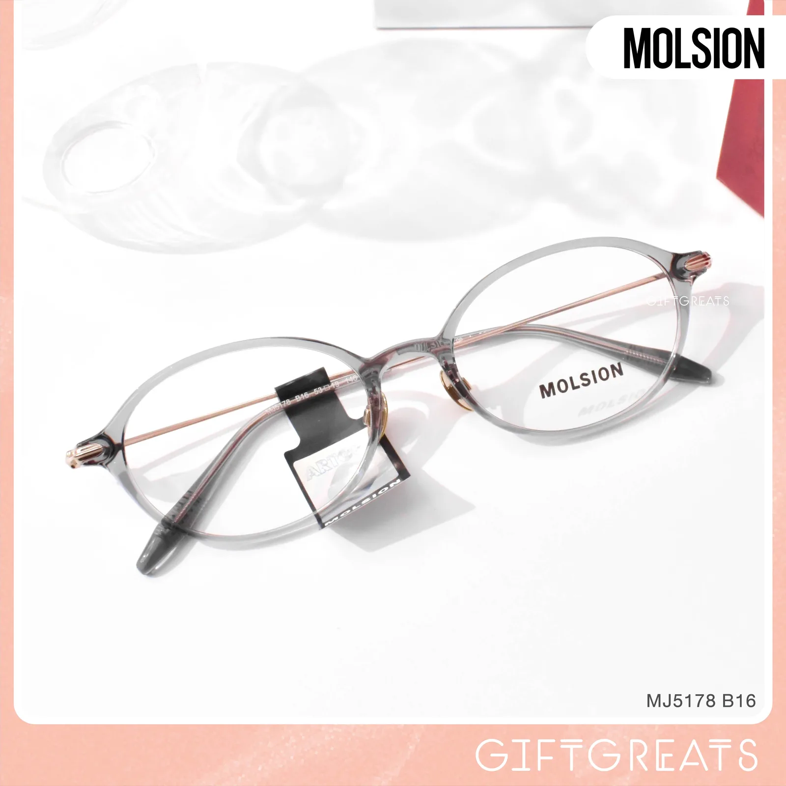 แว่นสายตา MOLSION MJ5178 สี Transparent Grey/Rose Gold (B16) มุมเฉียง