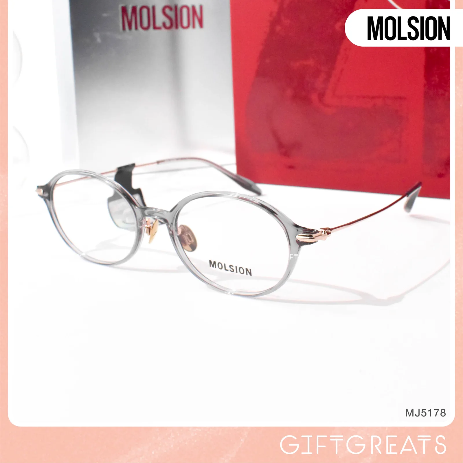 แว่นสายตา MOLSION MJ5178 สี Transparent Grey/Rose Gold (B16) มุมหน้าตรง
