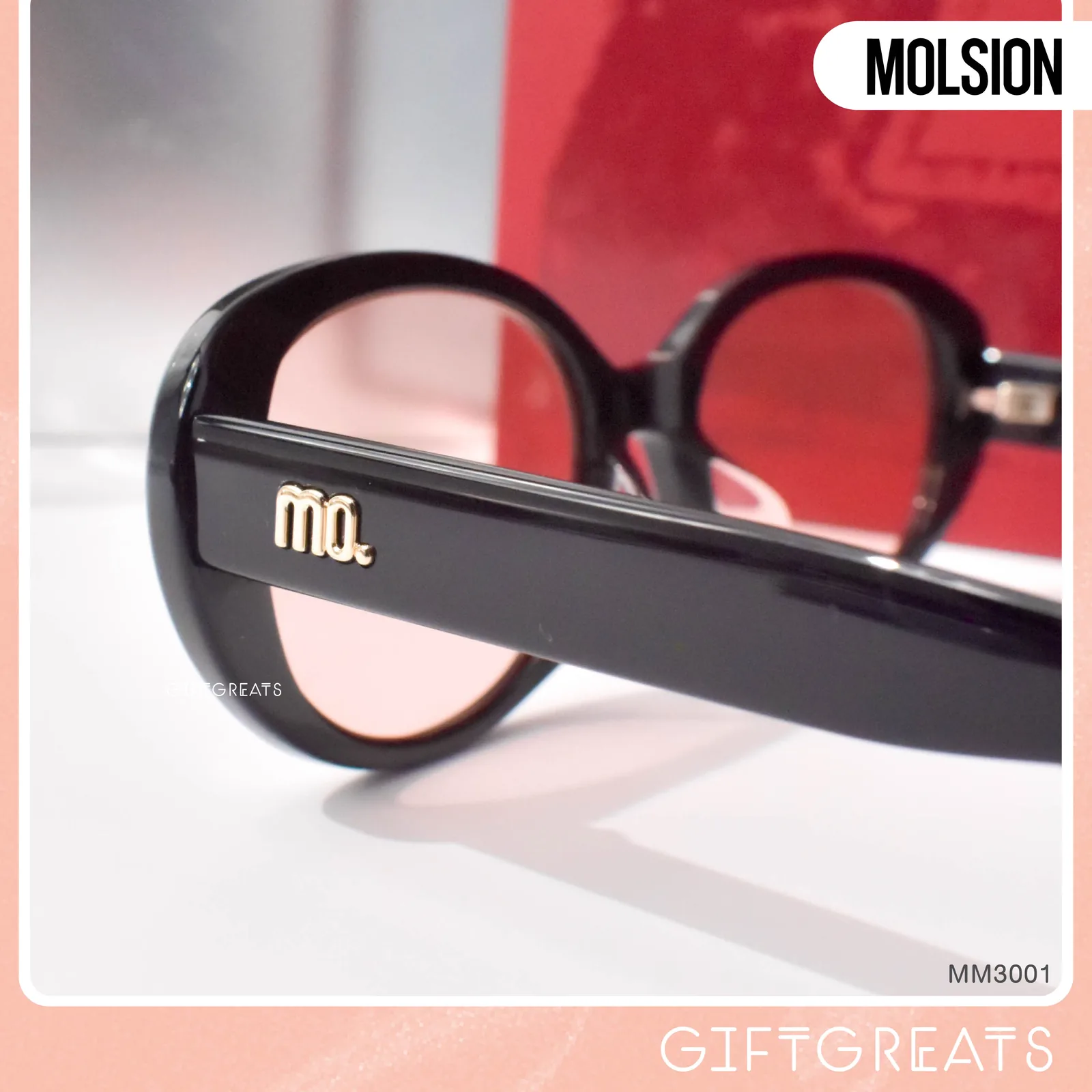 แว่นกันแดด MOLSION MM3001 สี Shiny Black/Pink (A13) มุมด้านข้าง ภาพจากร้าน GIFTGREATS