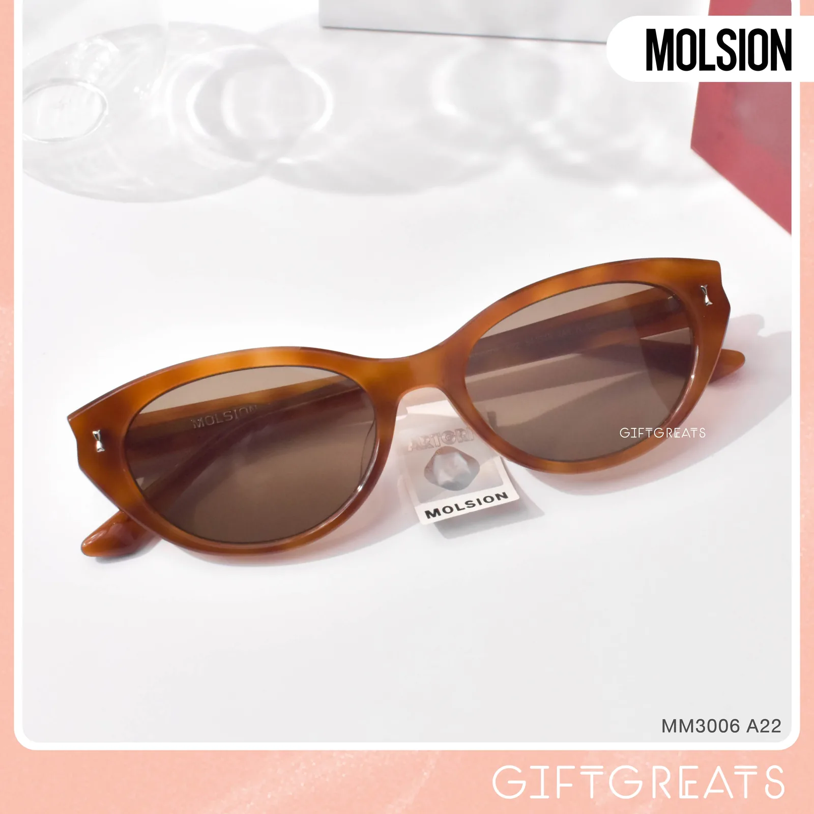 แว่นกันแดด MOLSION MM3006 สี Tortoiseshell (A22) มุมเฉียง ภาพจากร้าน GIFTGREATS
