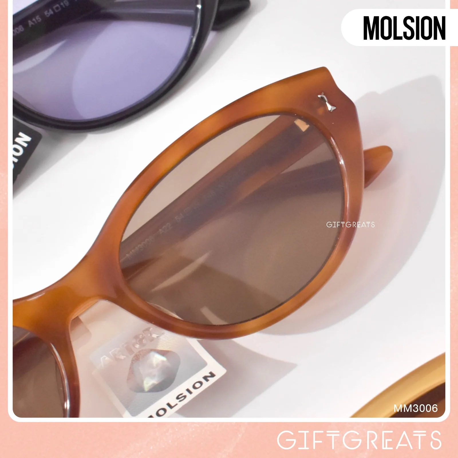 แว่นกันแดด MOLSION MM3006 สี Tortoiseshell (A22) มุมด้านข้าง ภาพจากร้าน GIFTGREATS