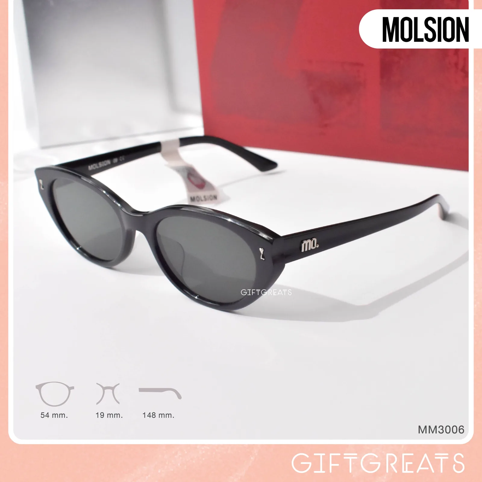 แว่นกันแดด MOLSION MM3006 สี Shiny Black (C10) เลนส์โพลาไรซ์ มุมเฉียง ภาพจากร้าน GIFTGREATS