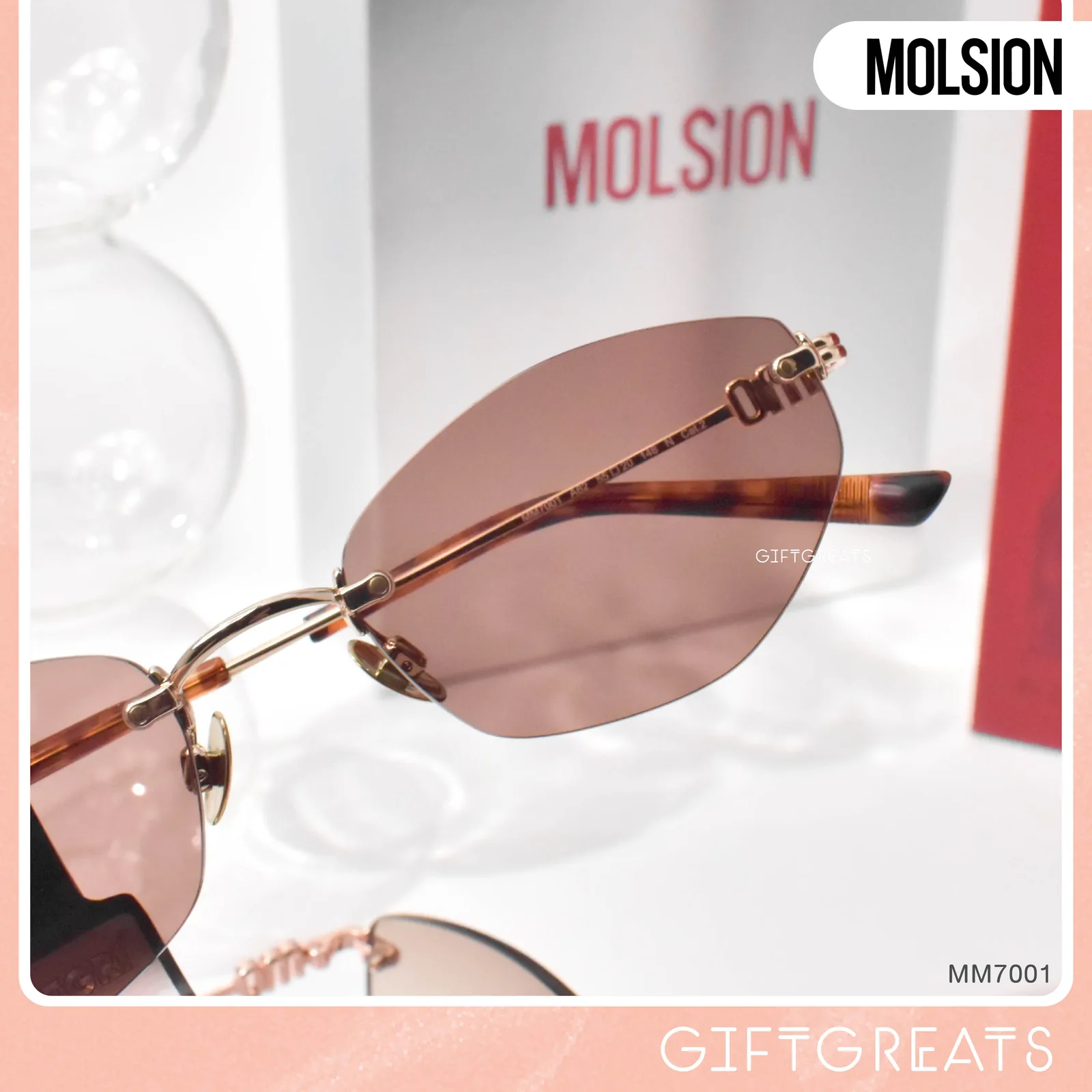 แว่นกันแดด MOLSION MM7001 สี Gold/Brown (A62) มุมด้านข้าง ภาพจากร้าน GIFTGREATS