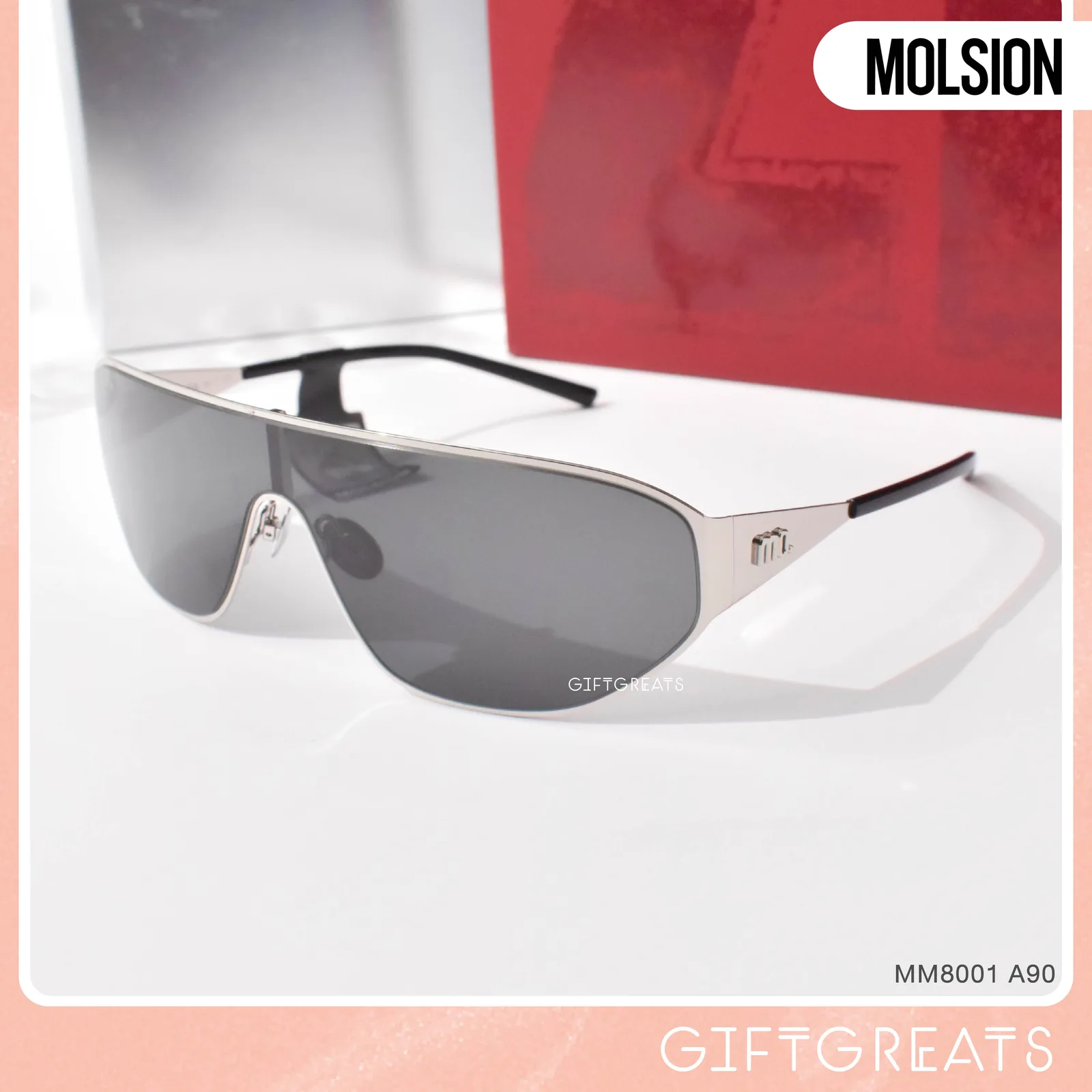 แว่นกันแดด MOLSION MM8001 สี Silver/Grey (A90) มุมเฉียง ภาพจากร้าน GIFTGREATS