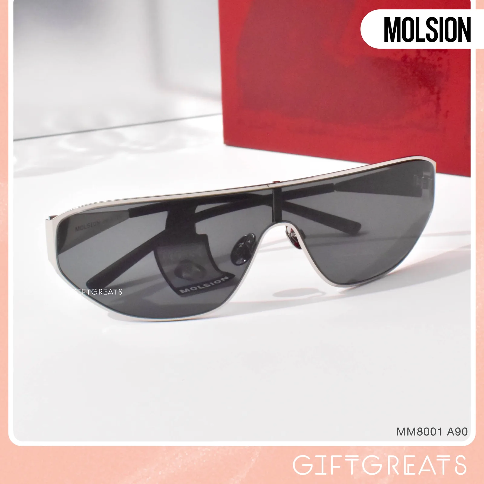 แว่นกันแดด MOLSION MM8001 สี Silver/Grey (A90) มุมด้านหน้า ภาพจากร้าน GIFTGREATS