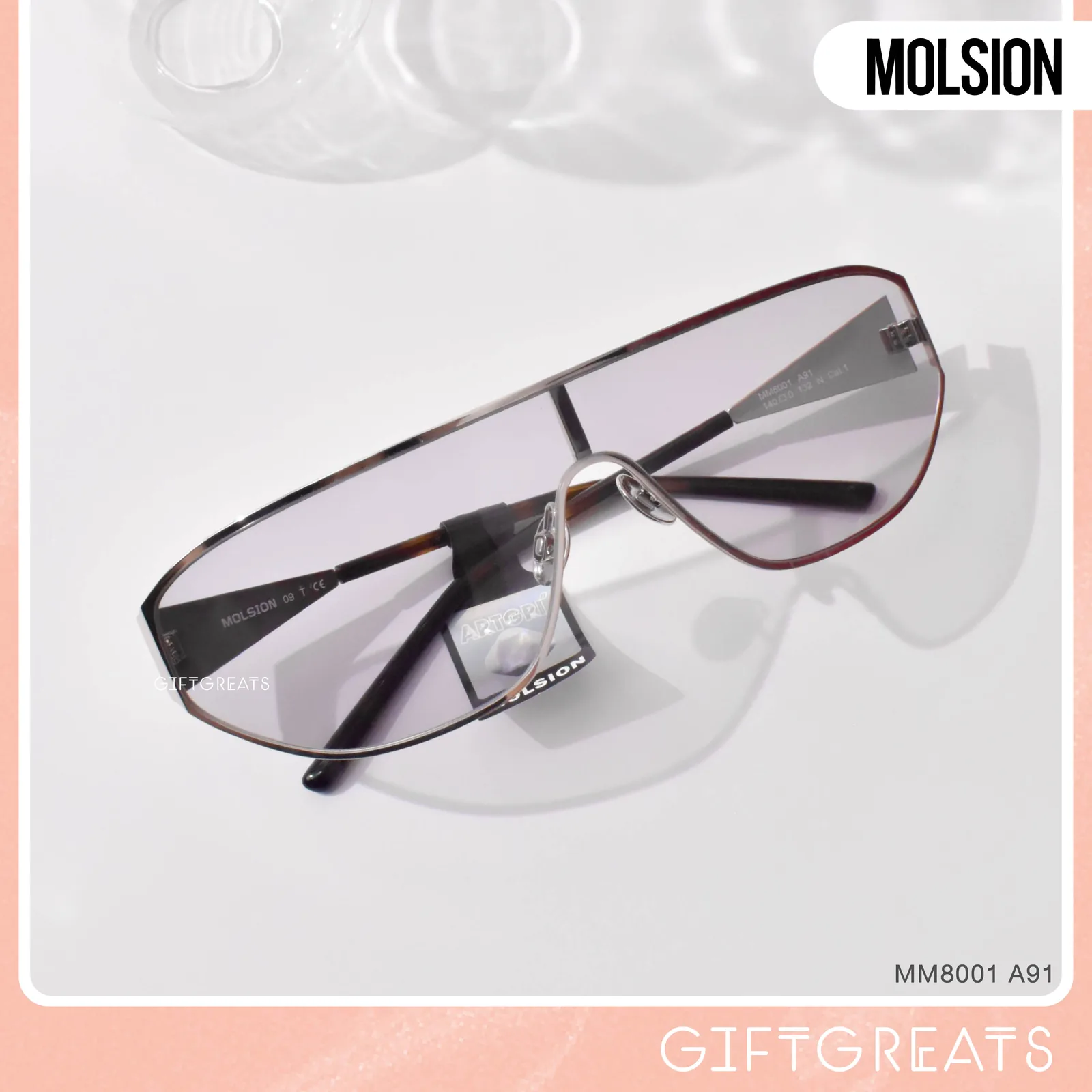 แว่นกันแดด MOLSION MM8001 สี Silver/Light Grey (A91) มุมเฉียง ภาพจากร้าน GIFTGREATS