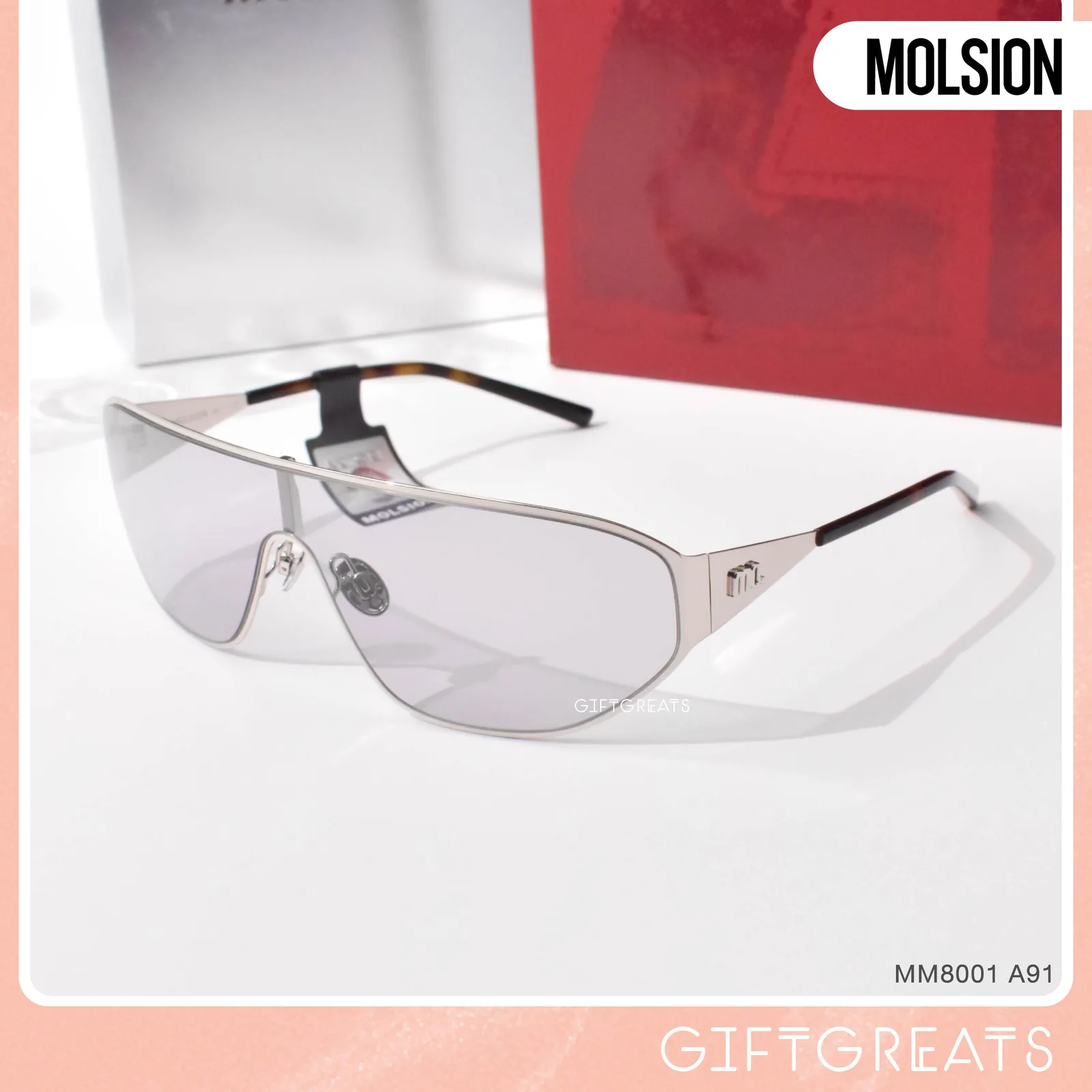 แว่นกันแดด MOLSION MM8001 สี Silver/Light Grey (A91) มุมเฉียง ภาพจากร้าน GIFTGREATS