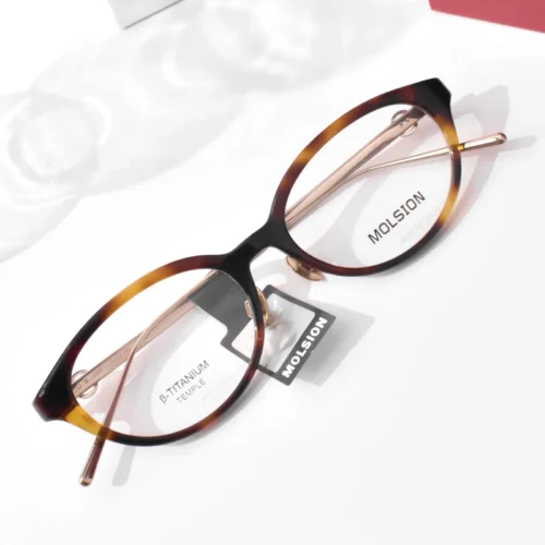 แว่นสายตา MOLSION MO3005 สี Tortoiseshell/Light Wheat Gold (B20) มุมเฉียง