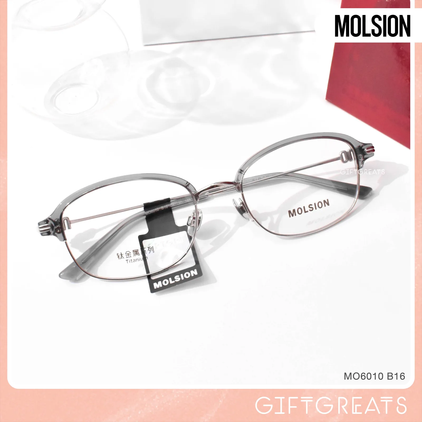 แว่นสายตา MOLSION MO6010 สี Moonlight Silver/Transparent Grey (B16) มุมเฉียง