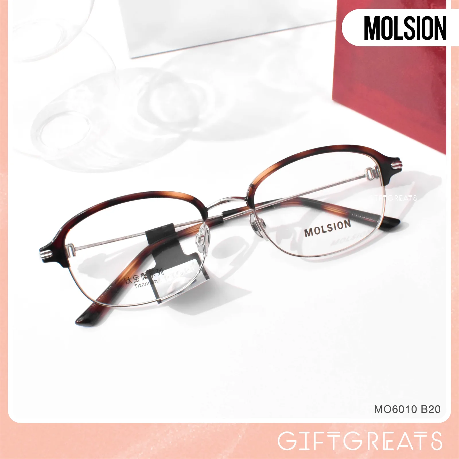แว่นสายตา MOLSION MO6010 สี Moonlight Silver/Tortoiseshell (B20) มุมเฉียง