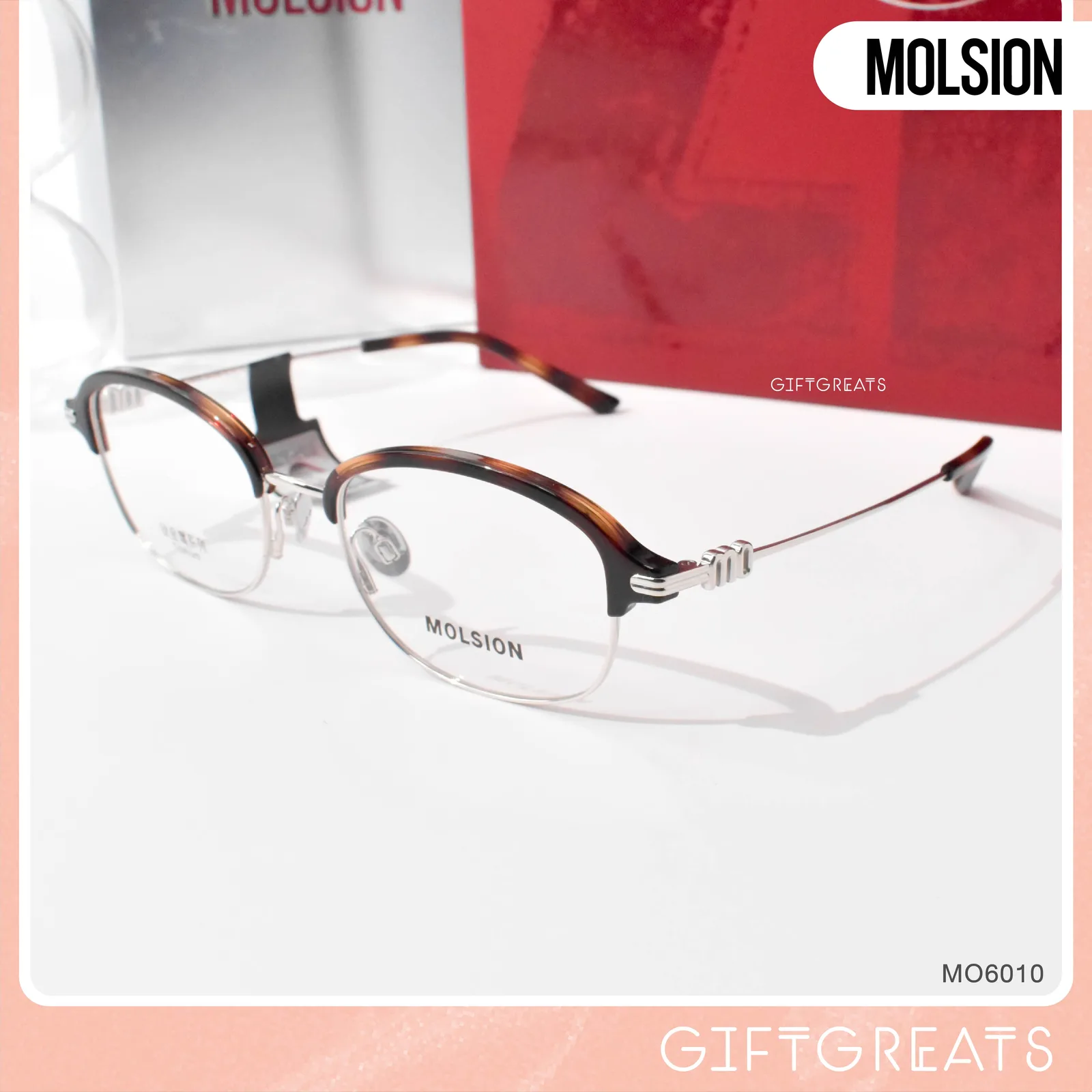 แว่นสายตา MOLSION MO6010 สี Moonlight Silver/Tortoiseshell (B20) มุมเฉียง