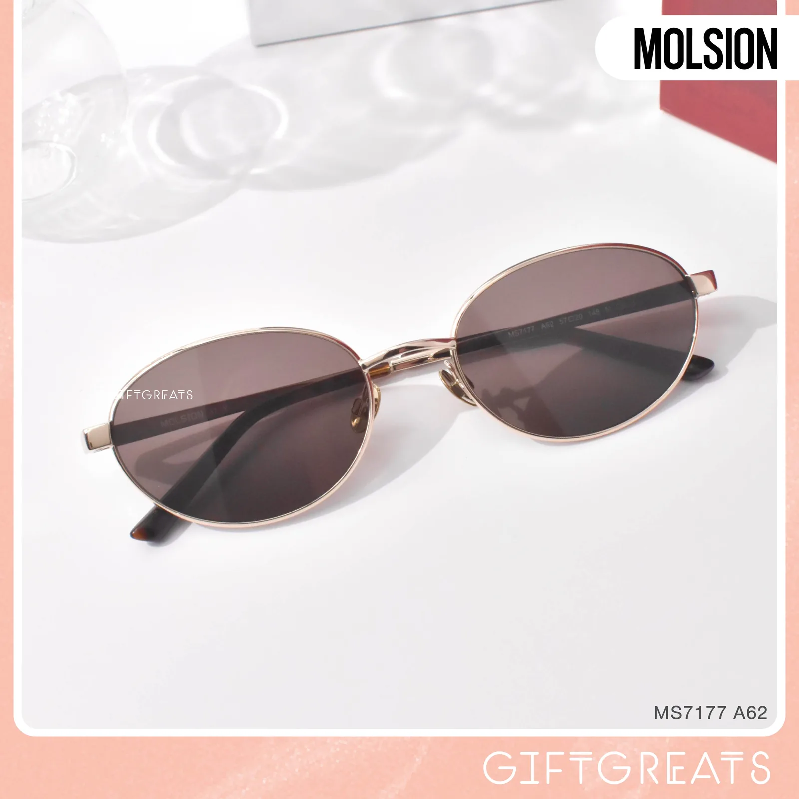 แว่นกันแดด MOLSION MS7177 สี Wheat Gold/Dark Brown (A62) มุมเฉียง ภาพจากร้าน GIFTGREATS