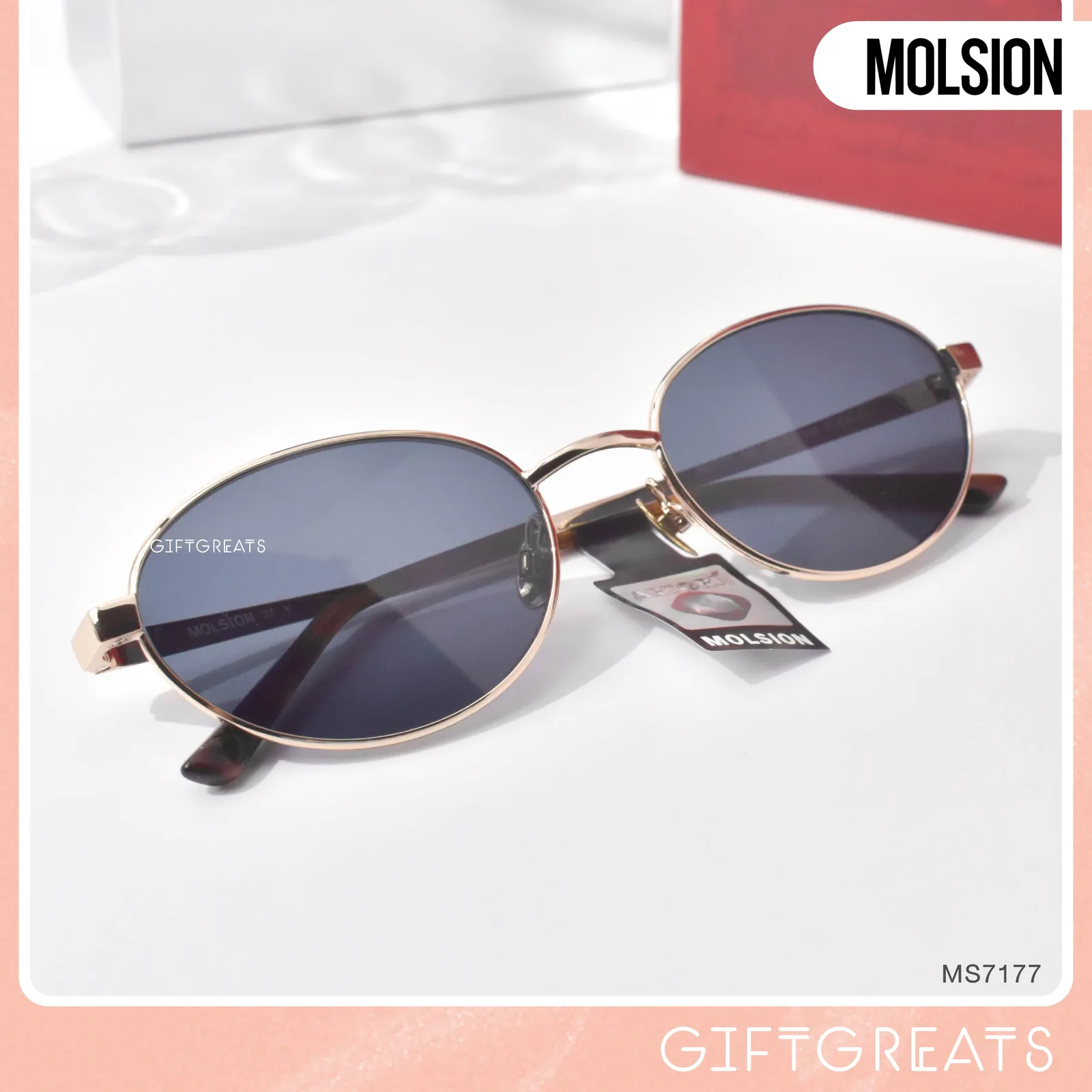 แว่นกันแดด MOLSION MS7177 สี Wheat Gold/Bluish Grey (C60) เลนส์โพลาไรซ์ มุมเฉียง ภาพจากร้าน GIFTGREATS