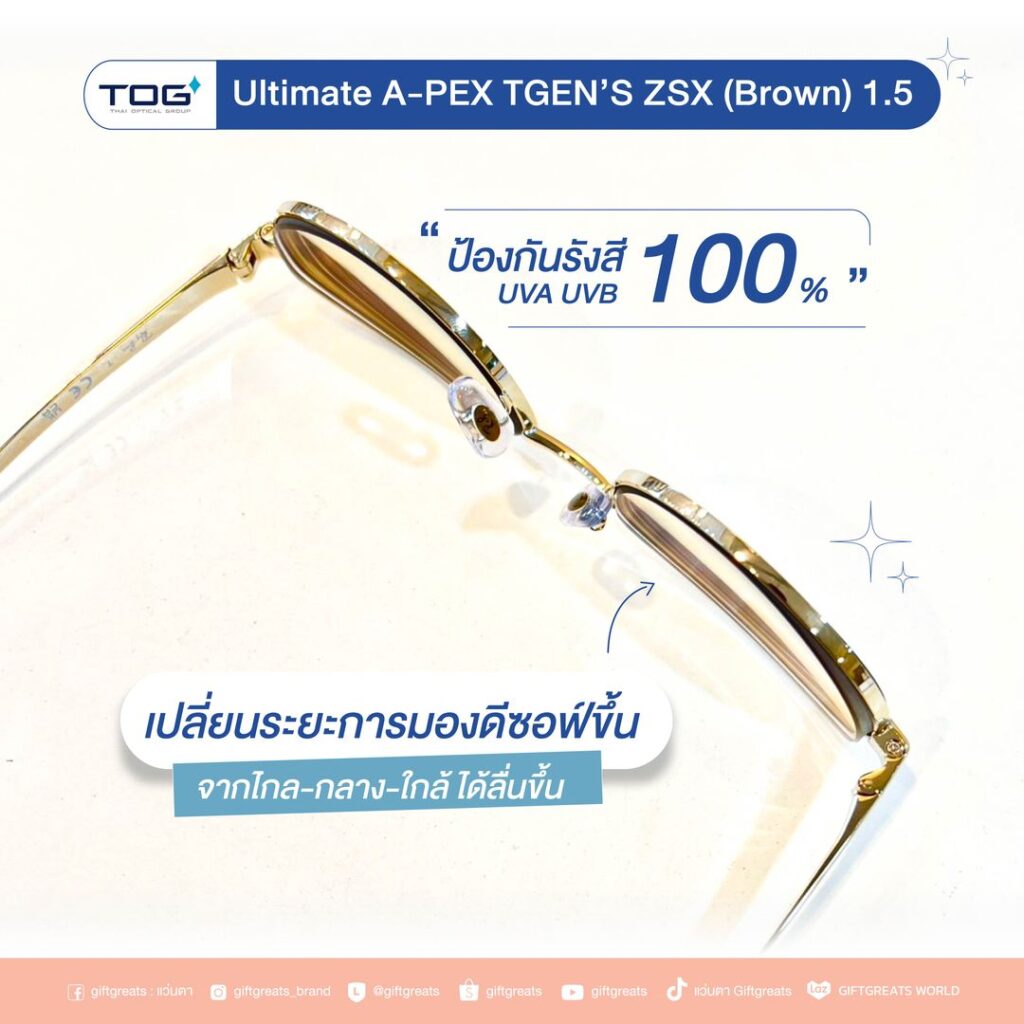 เลนส์ TOG Ultimate APEX บนกรอบ Ray-Ban RB3774VD ป้องกันรังสี UVA UVB 100 เปอร์เซ็นต์