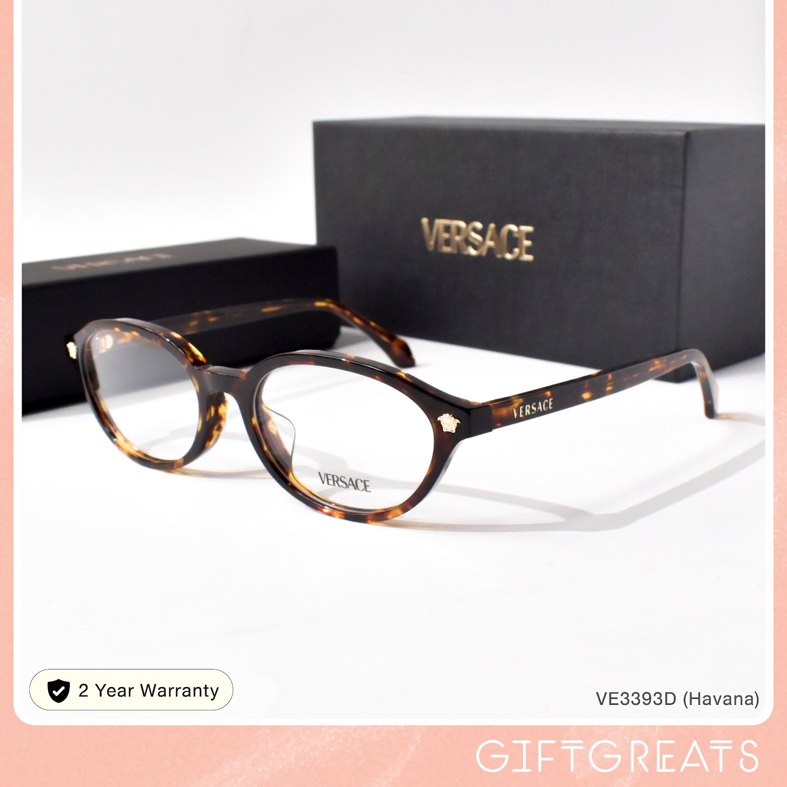 แว่นสายตา Versace รุ่น VE3393D ทรงกลมสี Havana ร้านแว่นตา GIFTGREATS