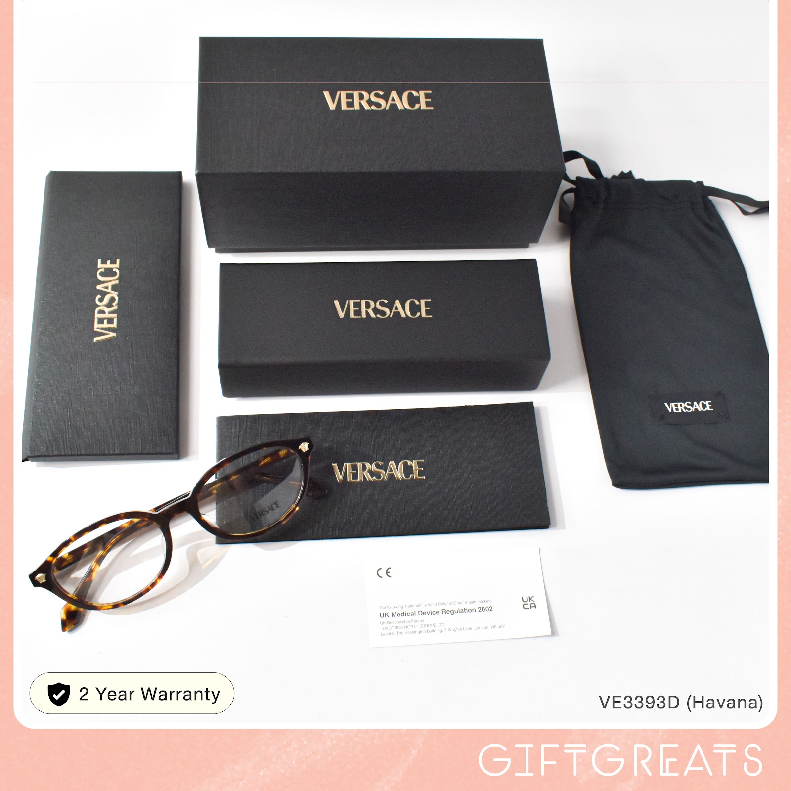 แว่นสายตา Versace รุ่น VE3393D ทรงกลมสี Havana ร้านแว่นตา GIFTGREATS