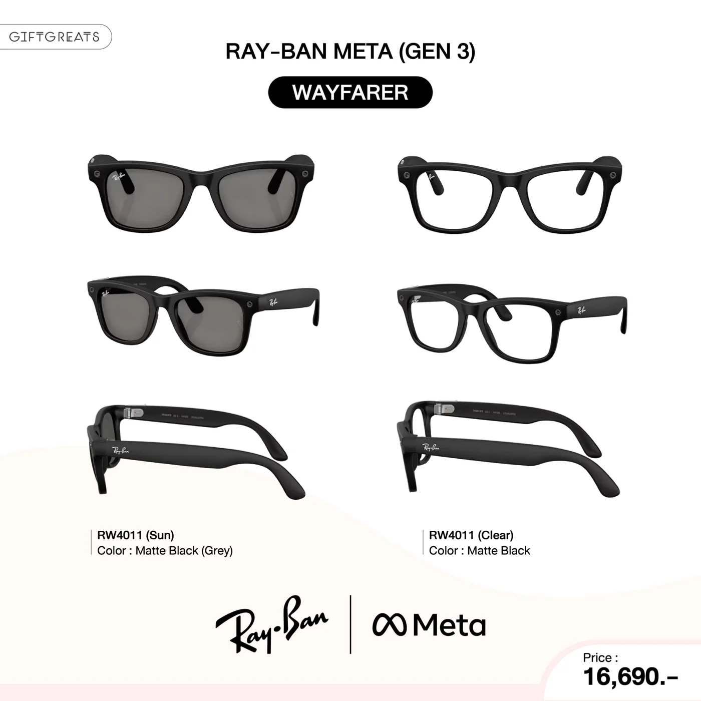 การ์ดราคา Ray-Ban Meta Gen 3 Wayfarer RW4011 เลนส์กันแดดและเลนส์ใส ราคา 16,690 บาท