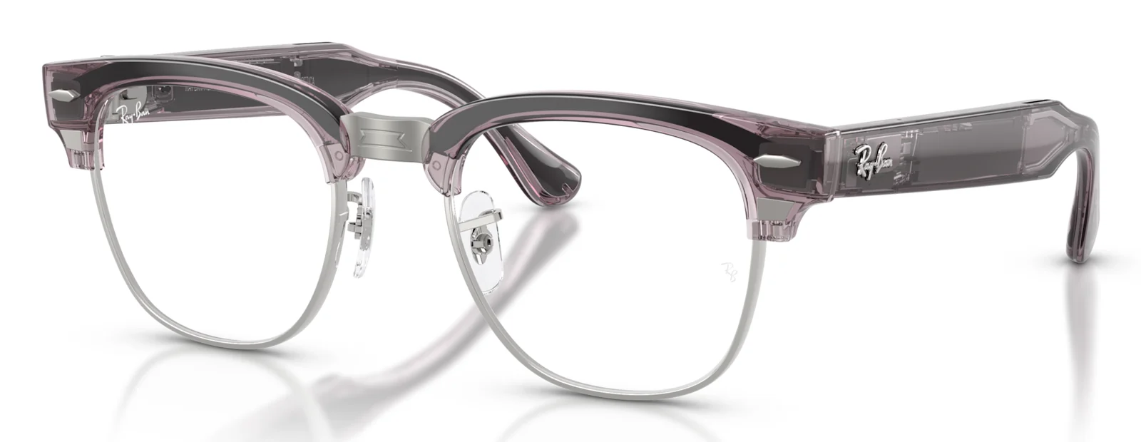 RAY-BAN META CLUBMASTER RW7004V สีกล้วยไม้โปร่งใส (8550) มุมเฉียง